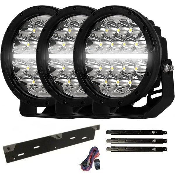 Zusatzlichtpaket 3 Stück 7“ LED-Zusatzlicht 270W inkl. Zusatzlichthalter, Strebe und Relaiskabelsatz