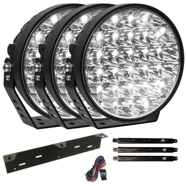 Zusatzlichtpaket 3 Stück Ledforce MegaBeam 160W LED 9“ inkl. Zusatzlichthalter, Strebe und Relaiskabelsatz