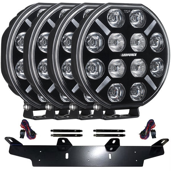 Zusatzlichtpaket 4 Stück LEDFORCE X-LED+ V2 160W 4-PACK - 220mm - 9“ LED Zusatzlicht inkl. Zusatzlichthalter, Strebe und Relaiskabelsatz - 9-32V