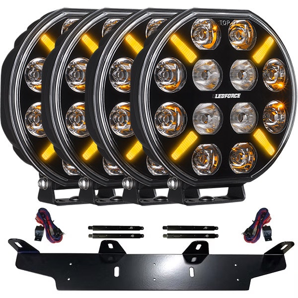 Zusatzlichtpaket 4 Stück LEDFORCE X-LED+ V2 160W 4-PACK - 220mm - 9“ LED Zusatzlicht inkl. Zusatzlichthalter, Strebe und Relaiskabelsatz - 9-32V