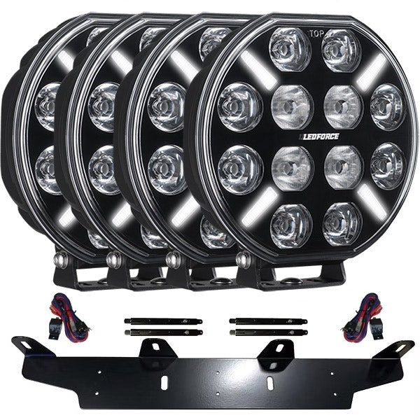 Zusatzlichtpaket 4 Stück LEDFORCE X-LED+ V2 160W 4-PACK - 220mm - 9“ LED Zusatzlicht inkl. Zusatzlichthalter, Strebe und Relaiskabelsatz - 9-32V