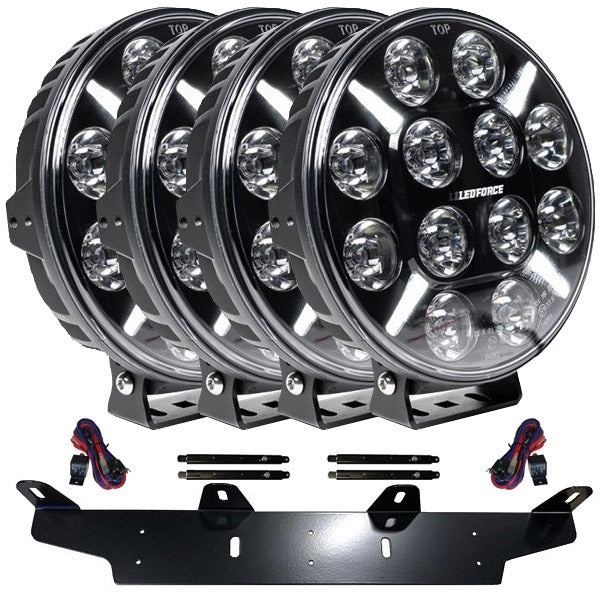 Fernscheinwerfer - Hilfslichtpaket 4 Stück LEDFORCE X-LED 160W - 220mm - 9" 4-PACK LED-Hilfslicht inkl. Hilfslichthalter, Halterung und Relaiskabelsatz - 9-32V