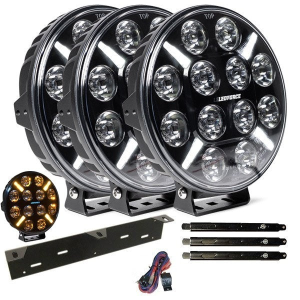 Fernscheinwerfer - Zusatzlichtpaket 3 Stück LEDFORCE X-LED+ 160W - 220mm - 9" 3-PACK LED-Zusatzlicht inkl. Zusatzlichthalter, Halterung und Relaiskabelsatz - 9-32V