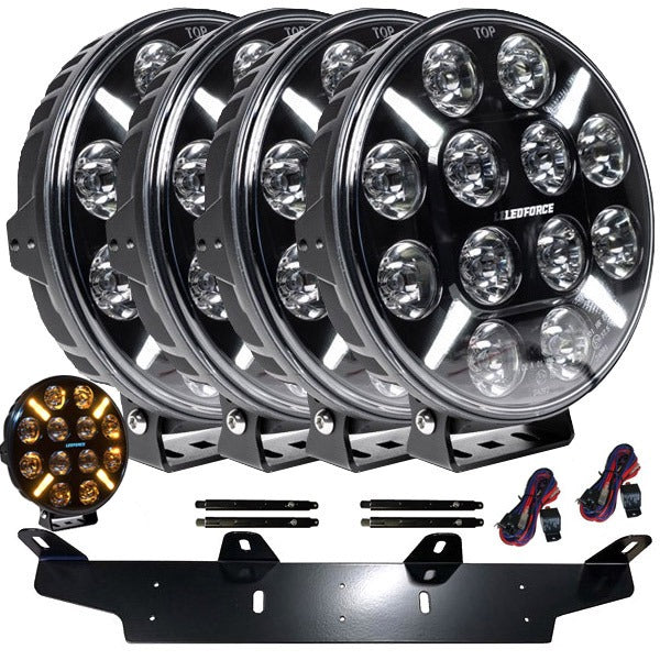 Fernscheinwerfer - Hilfslichtpaket 4 Stück LEDFORCE X-LED+ 160W - 220mm - 9" 4-PACK LED-Hilfslicht inkl. Hilfslichthalter, Halterung und Relaiskabelsatz - 9-32V